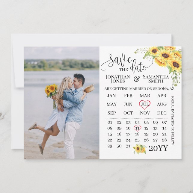 Save the Date Photo calendar sunflowers wedding Invitation (Front)