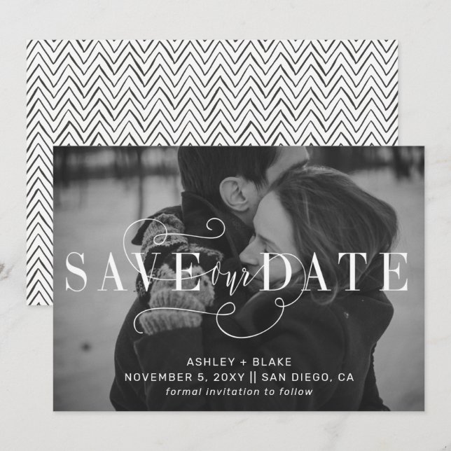 Save The Date Photo Calligraphie Écrite À La Main Moderne (Devant / Derrière)