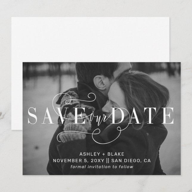 Save The Date Photo Calligraphie Écrite À La Main Moderne (Devant / Derrière)