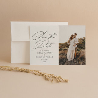 Save The Date Photo Calligraphy Wedding Modern