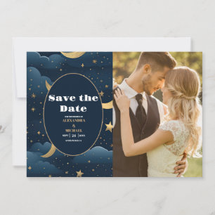 Save The Date Photo Celestial Midnight Blue Stars Moon Mariage