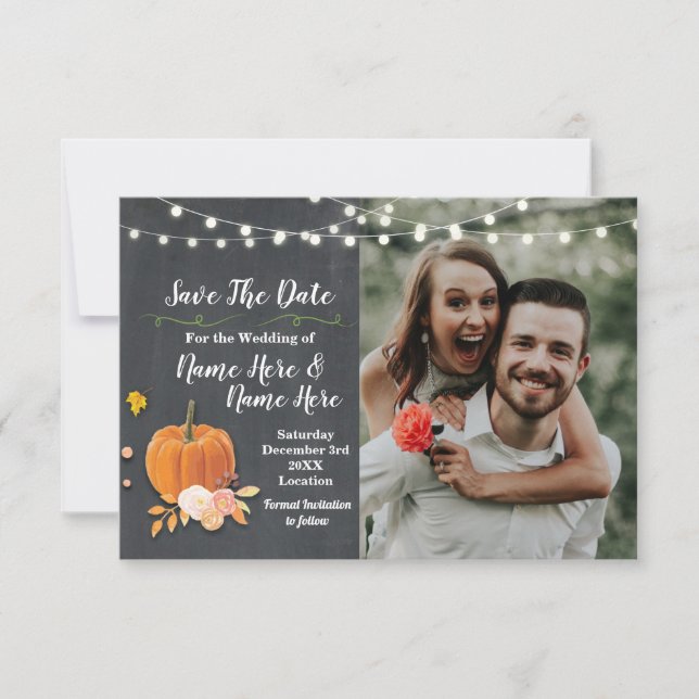 Save The Date Photo Chalk Pumpkin Photo Wedding (Front)