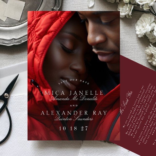 Save The Date Photo classique Maroon Bourgogne (Créateur téléchargé)