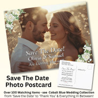 Save The Date, Photo -  Cobalt Blue & White Roses 