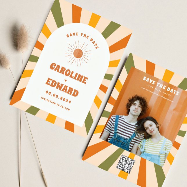 Save The Date Photo Code Qr Enregistrer La Date Rainbow Wavy Gro (Créateur téléchargé)