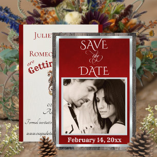 Save The Date Photo & Cœur - Rouge