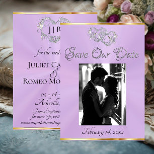 Save The Date Photo, Cœurs et Ruban - Lavande/Argent