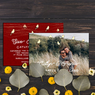 Save The Date Photo Country Golden Birds Kraft Invitation