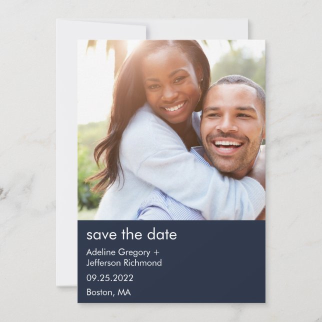 Save The Date Photo Couple Moderne Mariage Bleu Enregistrer La D (Devant)