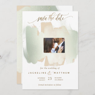 Save The Date Photo Cream, Sage Brush Strokes Minimal Mariage