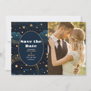 Save The Date Photo Crescent Céleste Moon Mariage or
