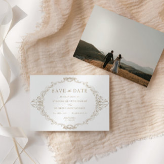 Save The Date Photo dans un cadre baroque orné romantique