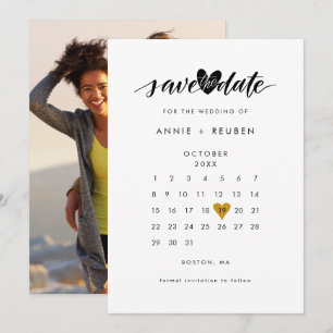 Save The Date Photo de calendrier Amour Cœur Or Sauvegarder la d