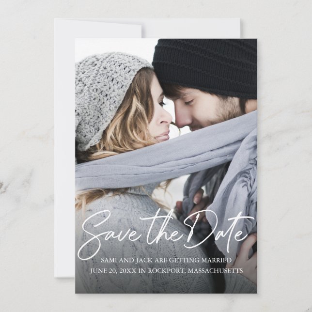 Save The Date Photo de calligraphie blanche manuscrite moderne (Devant)