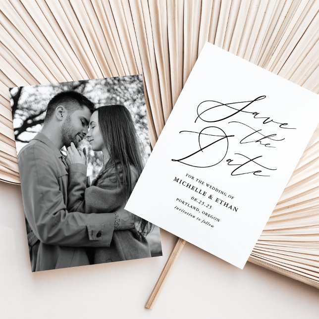Save The Date Photo de calligraphie script noir minimaliste (Créateur téléchargé)