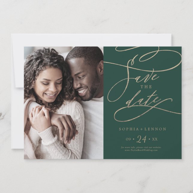 Save The Date Photo de calligraphie verte romantique (Devant)