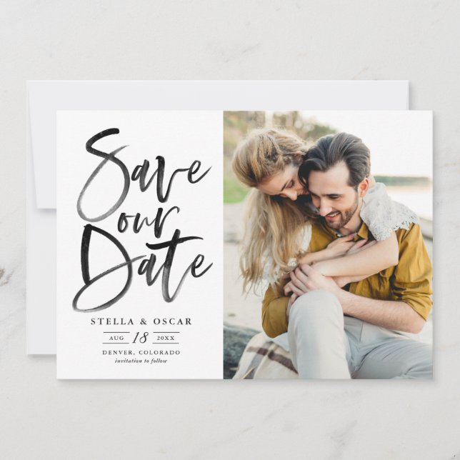 Save The Date Photo de calotte de pinceau noir (Devant)