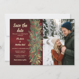 Save The Date Photo de couple botanique de Noël Velvet Rouge