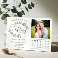 Photo de feuilles vert sauge & calendrier Mariage