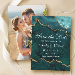 Save The Date Photo de géode d'agate de marbre sarcelle or aquar