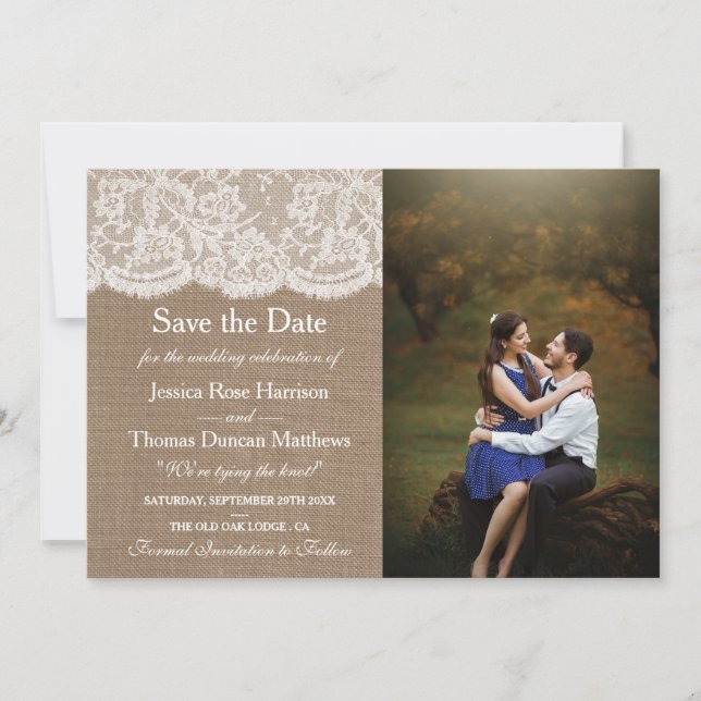 Save The Date Photo de la collection de Mariages Burlap & Lace (Devant)