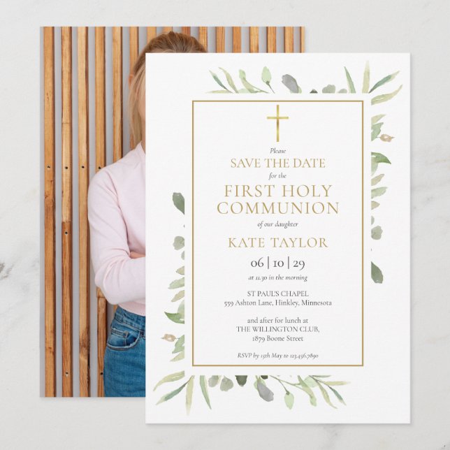 Save The Date Photo de la première sainte communion (Devant / Derrière)