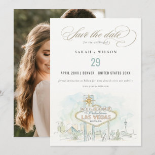 Save The Date Photo de mariage à l'aquarelle de Las Vegas Nevada