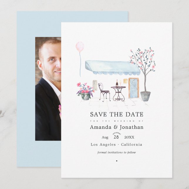 Save The Date Photo de mariage à Paris aquarelle (Devant / Derrière)