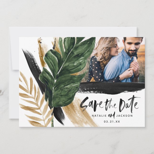 Save The Date Photo de mariage abstrait tropical moderne peint (Devant)