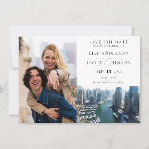 Save The Date Photo de mariage aquarelle sur la skyline de Dubaï