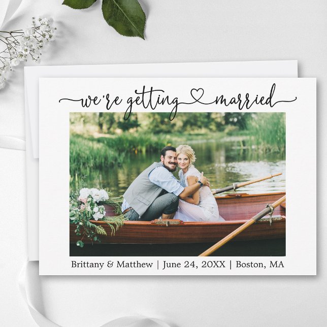 Save The Date Photo de mariage au cœur de calligraphie moderne (Customize to add text to back of card.)