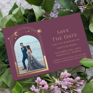 Save The Date Photo de mariage au soleil, lune et étoiles en or