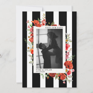 Save The Date Photo de mariage aux fleurs sauvages avec rayures