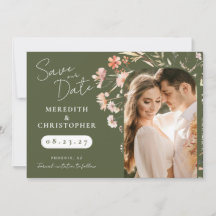 Photo de mariage aux fleurs sauvages bohème vertes