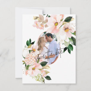 Save The Date Photo de mariage aux hortensias roses et tulipes b
