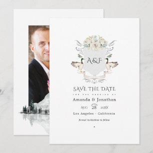 Save The Date Photo de mariage avec monogramme de crête au bord 