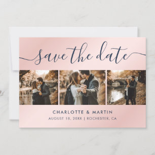 Save The Date Photo de Mariage bleu et rose vif de la marine mod