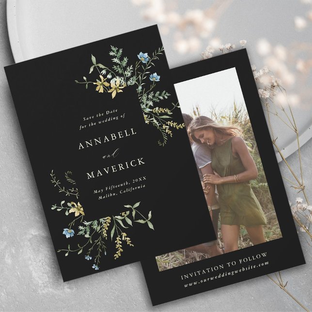 Save The Date Photo de mariage bohème délicat à fleurs sauvages  (Front & Back)