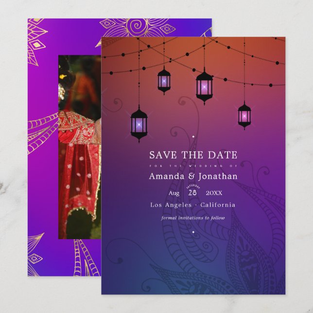 Save The Date Photo de mariage Bollywood arabe (Devant / Derrière)