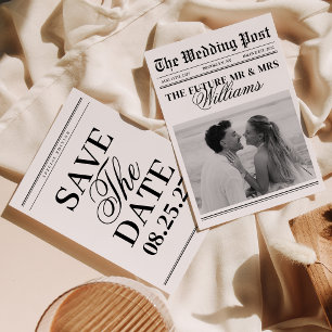 Save The Date Photo de mariage classique vintage de journal