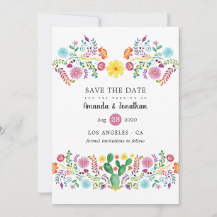 Save The Date Photo de mariage coloré de la fête florale mexicai