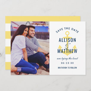 Save The Date Photo de Mariage d'Ancre bleu bleu marine