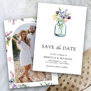 Save The Date Photo de mariage dans un pot Mason de fleurs sauva