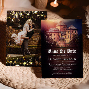 Save The Date Photo de mariage de château de conte de fée rustiq