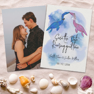 Save The Date Photo de mariage de plage avec dinosaure drôle Enr