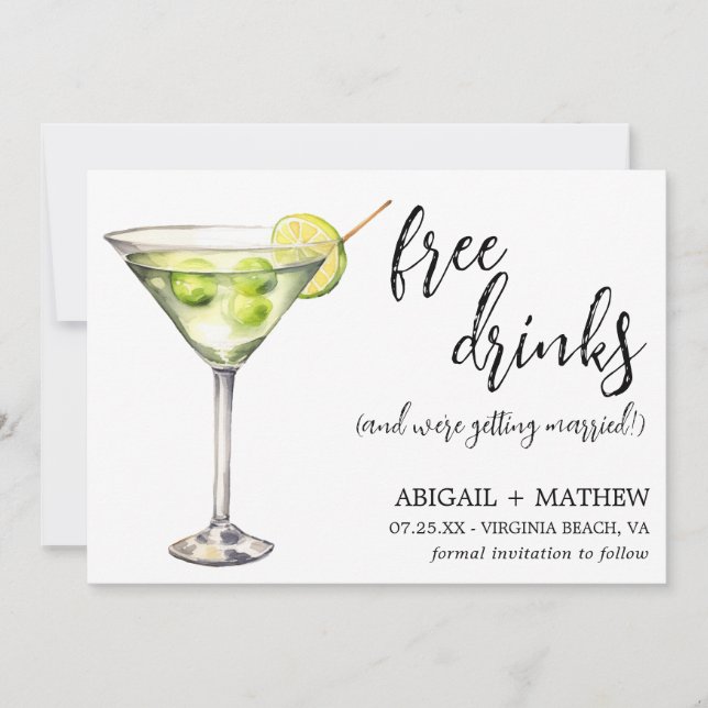 Save The Date Photo de mariage drôle de cocktail martini classiq (Devant)