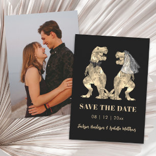 Save The Date Photo de mariage drôle de mariée et marié dinosaur