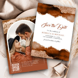 Save The Date Photo de mariage en marbre d'agate terracotta oran