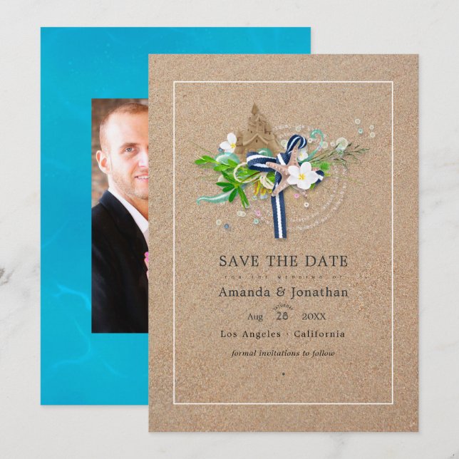 Save The Date Photo de mariage estival cool sur la plage (Devant / Derrière)