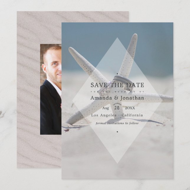Save The Date Photo de mariage estival tropical sur la plage (Devant / Derrière)
